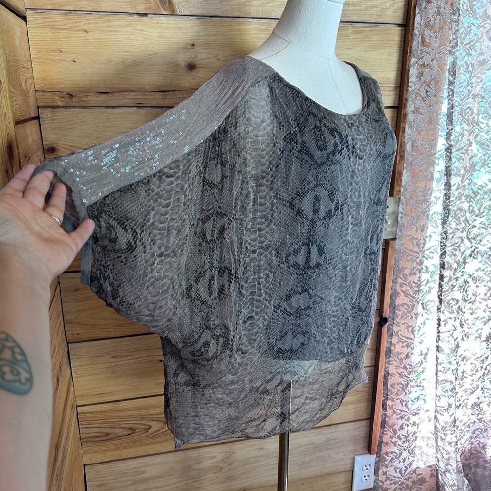 Silk Tunic Blouse Womens Large Grey Snakeskin Sequin Made In Italy Dolce Ragazza